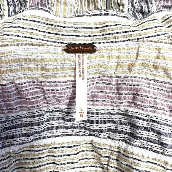 Free People High Tide Pastel Stripe Button Down Shirt Size Large - Picture 10 of 13
